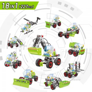 227 STKS DIY Konstruksie 18 Model in 1 Landbouvoertuig Speelstel STEM Boerdery Trok Gemonteerde Boublok Speelgoed vir Kinders