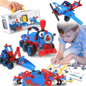 142 STK 6-i-1 DIY-byggesett Pedagogisk konstruksjonslekesett Kreativt robotkjøretøyskrue- og muttermontering Barn STEM-leketøy