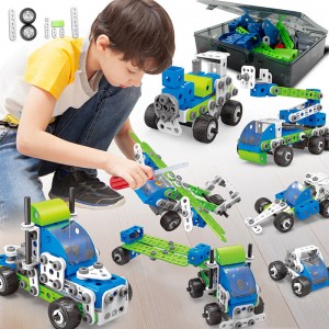 Kids STEM 175pcs 18 Models In 1 DIY Construction Pull Back Engineering Truck Creative Screw and Nut Assembly Vehicle Play Kit Children Educational Building Block Toys for Boys Gift