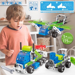 Kids STEM 175 stk 18 modeller i 1 DIY-konstruktion Pull Back Engineering Truck Kreativ skrue- og møtriksamling Køretøjslegesæt Børn Pædagogisk byggeklodslegetøj til drenge Gave