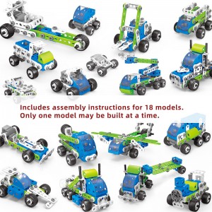 Kids STEM 175pcs 18 models en 1 DIY Construcció Tirar enrere Camió d'enginyeria Muntatge creatiu de cargols i femelles Kit de joc de vehicles Joguines educatives per a nens per a nens Regal