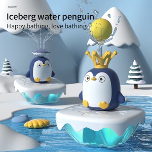 Infant Shower Play Set Toddler Bathtub Fountain Toys Baby Bath Time Iceberg Penguin Electric Water Toy with 4pcs Plastic Toys