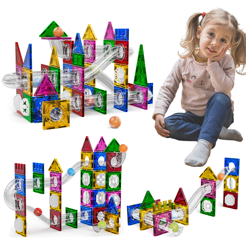 Wholesale Kids Magnetic Tile Construction Building Block Rolling Ball Track Toys