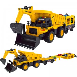Boys Urban Construction Road Roller Excavator Combination Vehicle Acousto-Optic Friction Powered Engineering Truck Toy for Kids