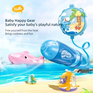 Kids Cartoon Shark Water Blaster Outdoor Party Activities Interactive Water Fight Game Plastic Spray Water Toy Gun with Backpack