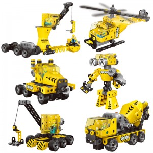 193PCS 6-in-1 DIY Assembly Urban Construction Vehicle Toys Electric Children STEM City Engineering Truck Build Block for Kids