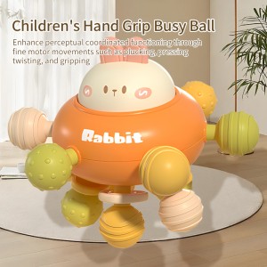 Infant Cute Bunny Rattle Teether Baby Sensory Grasping 360 Degrees Rotating Cartoon Rabbit Soft Hand Grab Ball Toy with Sound