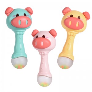 Infant Education Cartoon Pig Shaking Hand Bell Noisy Maker Kids Vision Hearing Development Plastic Teether Rattle Toys for Baby