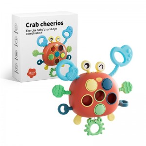 Juguete de dentición de silicona para niños, juguete de Lala interactivo Montessori con cuerda sensorial para tirar de los dedos, juguete de cangrejo