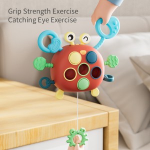 Baby Siliconen Tsk Toy Finger Fijne Feardigens Oefening Lala Toy Montessori Ynteraktyf Baby Sensory Pull String Krab Toy