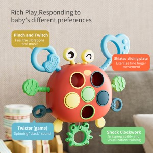 Masuso nga Silicone Teething Dulaan Finger Fine Skills Exercise Lala Dulaan Montessori Interactive Baby Sensory Pull String Crab Toy