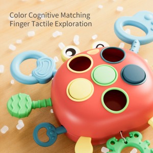 Niemowlę silikonowa zabawka ząbkowanie palec drobne umiejętności ćwiczenia Lala zabawka Montessori interaktywne dziecko sensoryczne ciągnięcie sznurka krab zabawka