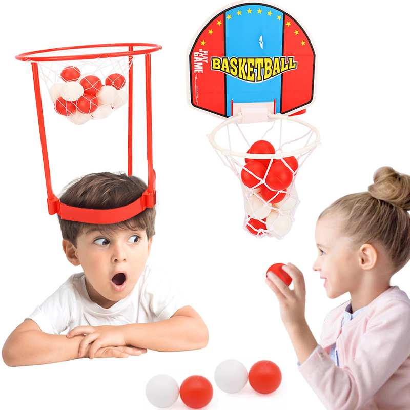 Party Interaktive Ballspill Indoor Outdoor Sport Upassbar Basket Net Headband Head Hoop Basketball Toy Set fir Kanner an Erwuessener