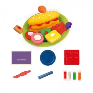 मुलांसाठी शैक्षणिक मजेदार हॅम्बर्गर क्ले मॉडेल क्ले सेट DIY रंगीत प्लॅस्टिकिन प्लास्टिक कटर रोलर टूल्स लहान मुले पीठ खेळणी खेळतात
