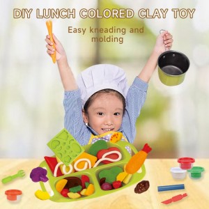 Bern Pretend Play DIY Lunch Food Modeling Klaai en ark Toy Kit Non-giftige kleurige plasticine Edukative Play Dough Set foar bern