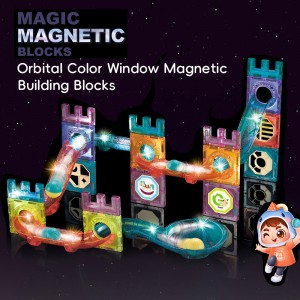 Tumsā mirdzoša magnētiska konstrukcijas rotaļlietas, sacīkšu trases, izgaismotas plastmasas magnēta savienojuma flīzes bērniem būvbloki marmora skriešanas bumba