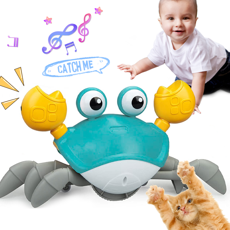 Infant Tummy Time Electric Music Walking Crab Pet Dog Cat Chase Auto Sensing Escape Crab Toddler Learning Crawling Crab Baby Toy Featured Image