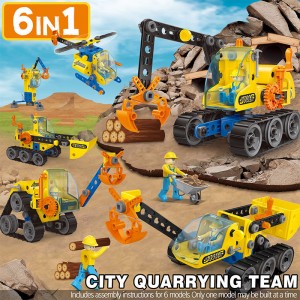 117PCS 6-in-1 City Construction Truck Inertia Model DIY Building Kit Excavator Children Hand on STEM Engineering Toys for Kids