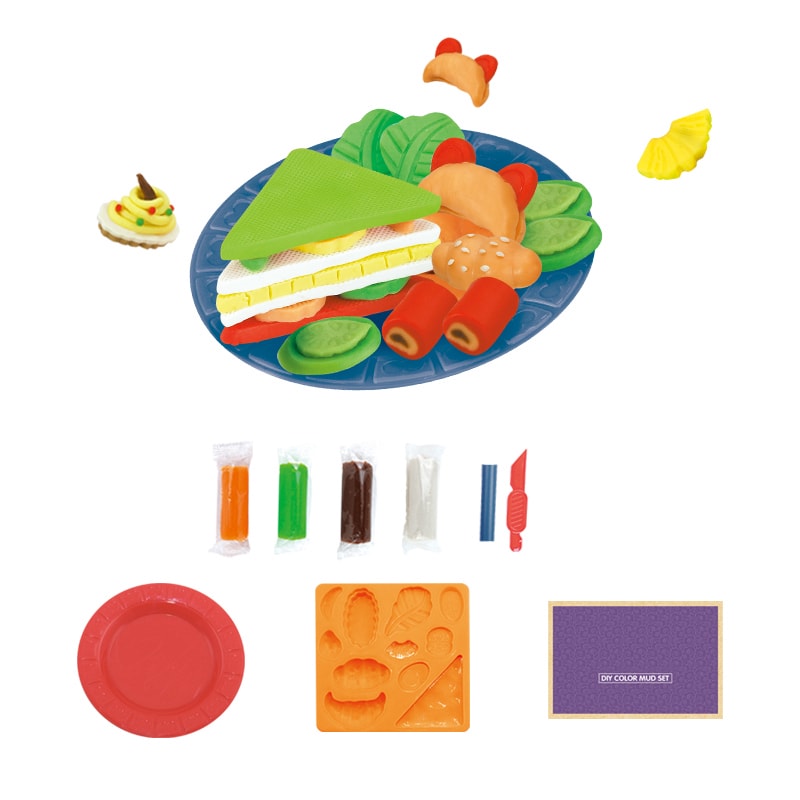 DIY Clay Sandwich Making Mould Play Kit Creative Cutter Roller Kids Hand-on Ability Training Handmade Dough Toys for Children
