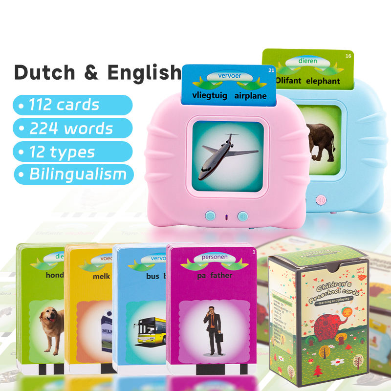Máquina de aprendizaje de palabras a la vista personalizada, holandés-inglés, 112 Uds., tarjetas Flash parlantes, juguetes para terapia del habla para niños autistas