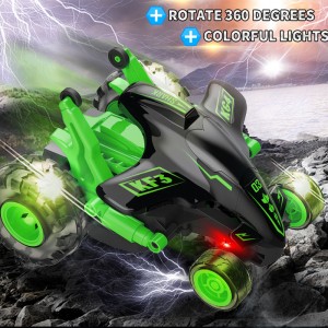 27MHz Fjärrkontroll Leksaker Devil Shark Car Kids Cool upp-Höger Spinning 360 graders rotation RC Stuntbil med färgglatt ljus