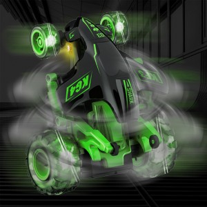 27MHz Remote Control Toys Devil Shark Car Kids Cool up-Right Spinning 360 Degree Rotation RC Stunt Car with Colorful Light