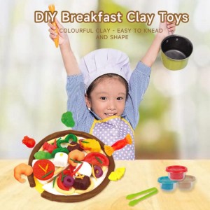 Bern pretend Play Breakfast Pizza Making Clay Set DIY Kleurige plasticine en ark kit Pjutten Montesorri Kids Dough Toys