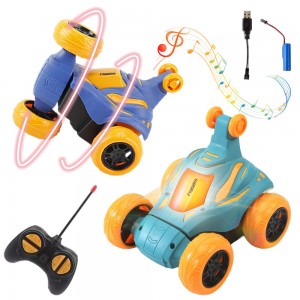 שלט רחוק נטענת Flip מסתובב צעצוע לרכב מוזיקלי 360 מעלות סיבוב רכב מגניב אור מהבהב Rc רכב פעלולים לילדים