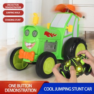 Rechargeable Children Remote Control Jumping Car Magic Flip Rolling Vehicle Toy Crazy Rc Stunt Car for Kids with Light and Music