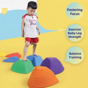 Indoor Outdoor Non-Slip Rainbow River Stones Jumping Rock Obstacle Course Plastic Gym Toy Stepping Stones for Kids Balance Train