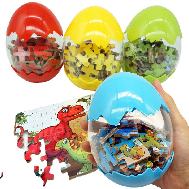 New Parent-child Interactive Montessori Game DIY Dinosaur Egg Jigsaw Puzzle Christmas Gifts Kids Educational Wooden Puzzle Toys