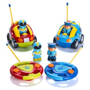 Mabone a 'Mino oa Motlakase Cartoon Rc Police Car Race Car Toddler Boys and Girls Gift Steering Wheel Remote Control Lipapali tsa Likoloi tsa Bana