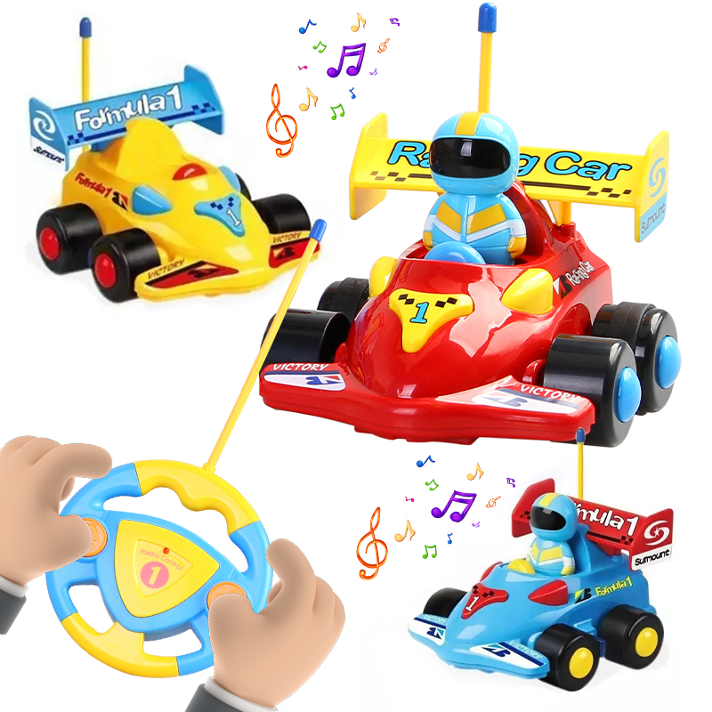 Hot Sale Kids Elektryske Acousto-Optic Cartoon 2CH Rc F1 Car Steering Wheel Remote Control Racing Car Toy mei Ljocht en Muzyk