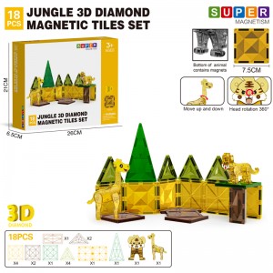 Wholesale Kids 3D Diamond Forest Animals Magnetic Building Tile Toy Set Parent-child interactive