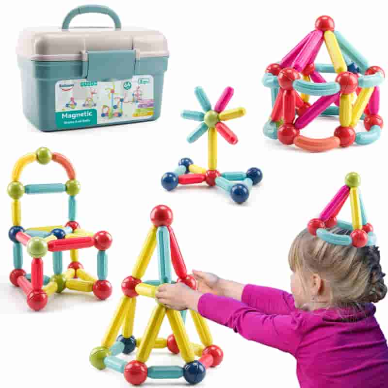 Kids DIY Flexible Connect Plastic Bar Toy Set Montessori Educational STEM Sticks and Balls 3D Magnetic Blocks for Children