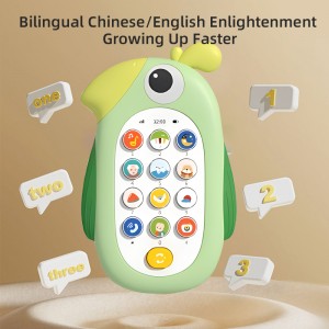 საბავშვო პირველი მობილური ტელეფონი Cute Cartoon Enlighten მუსიკალური ტელეფონი მრავალფუნქციური ორენოვანი ჩინური და ინგლისური ბავშვის მობილური ტელეფონი სათამაშო