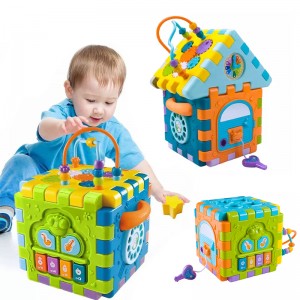Toddler Educational DIY 3D Puzzle House Assemble Blocks Learning Hexahedron Montessori Musical Activity Cube Toy for Baby