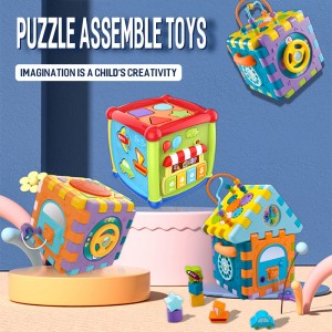 Haurrentzako hezkuntza brikolajea 3D puzzle etxea muntatu blokeak ikasteko hexaedroa Montessori musika jarduera kuboa haurtxoentzako jostailua