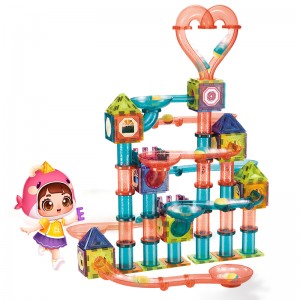 Magulang-anak Interactive Magnetique Construction Building Block Marble Run Ball Race Track Montessori Magnetic Tile Slot Toys