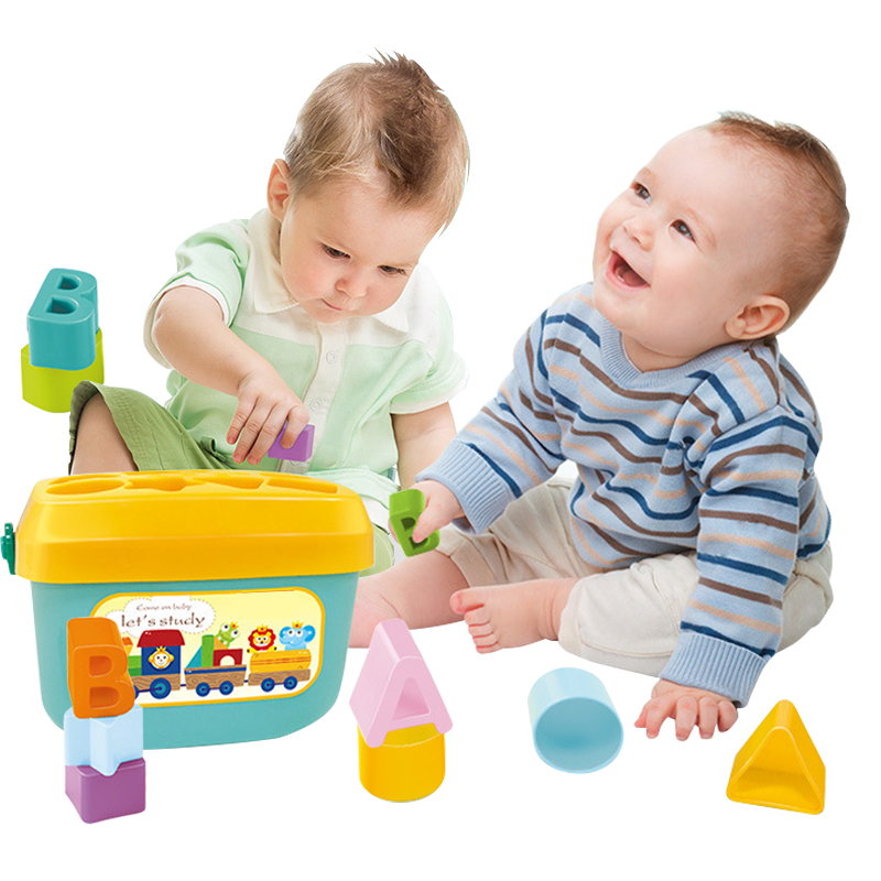 Conjunto de blocos educacionais para crianças pequenas, caixa de armazenamento, letra abc, aprendizagem, formato sensorial do bebê, empilhamento de brinquedos montessori