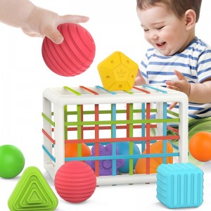 Xoguetes de clasificación de formas sensoriais de educación temprana, xoguetes Montessori de cubos coloridos de aprendizaxe para o desenvolvemento para bebés de 6 a 12 meses
