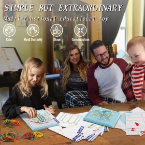 Detská Montessori vzdelávacia doska s kolíkom Detská matematická grafická geoboard STEM hračka so 60 kartami so vzormi a 100 latexovými pásikmi