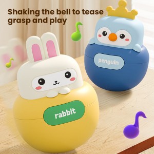 Montessori Baby Teether Tummy Time Wobbler Toys Animal Roly-Poly Toys Bayi Lucu Kartun Silicone Rabbit/Penguin Tumbler Toys