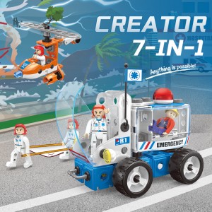 STEAM Education Screw and Nut Connecting Emergency Vehicle Building Play Kit 117pcs 7-in-1 DIY Truck Assembly Toys for Kids