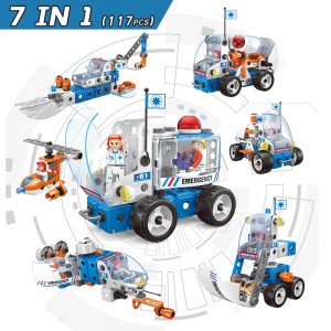 Sgriubha foghlaim STEAM agus cnò a’ ceangal inneal-cluiche togalach carbaid èiginneach 117pcs 7-in-1 DIY Truck Assembly Toys for Kids