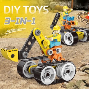3-in-1 Plastik DIY Sekrup dan Kacang Konstruksi Excavator Model Anak-anak Keterampilan Motor Halus Perakitan Pelatihan Teknik Truk Mainan