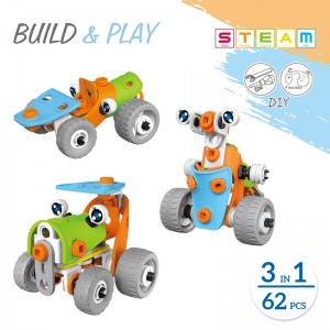 62ks Detská vzdelávacia zostava DIY 3D Puzzle Modely vozidiel Hračky STEM Intellectual Plastová stavebnica Hracia súprava pre deti