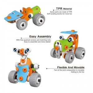 62PCS Child Educational DIY Assembly 3D Vehicle Puzzle Model Toys STEM Intellectual Plastic Building Block Kit Play for Kids