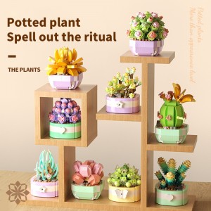 Dekorasyon sa Balay nga DIY Simulation Bouquet Kids Creative Assemble Succulent Plant Dulaan Mga Bata Pagtukod og Potted Building Blocks
