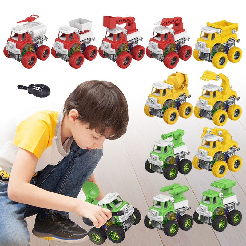 Children Engineering/Fire Rescue/Military Series Take Part in Toy Screw Assembling Vehicle DIY Building Block Kit Truck for Kids